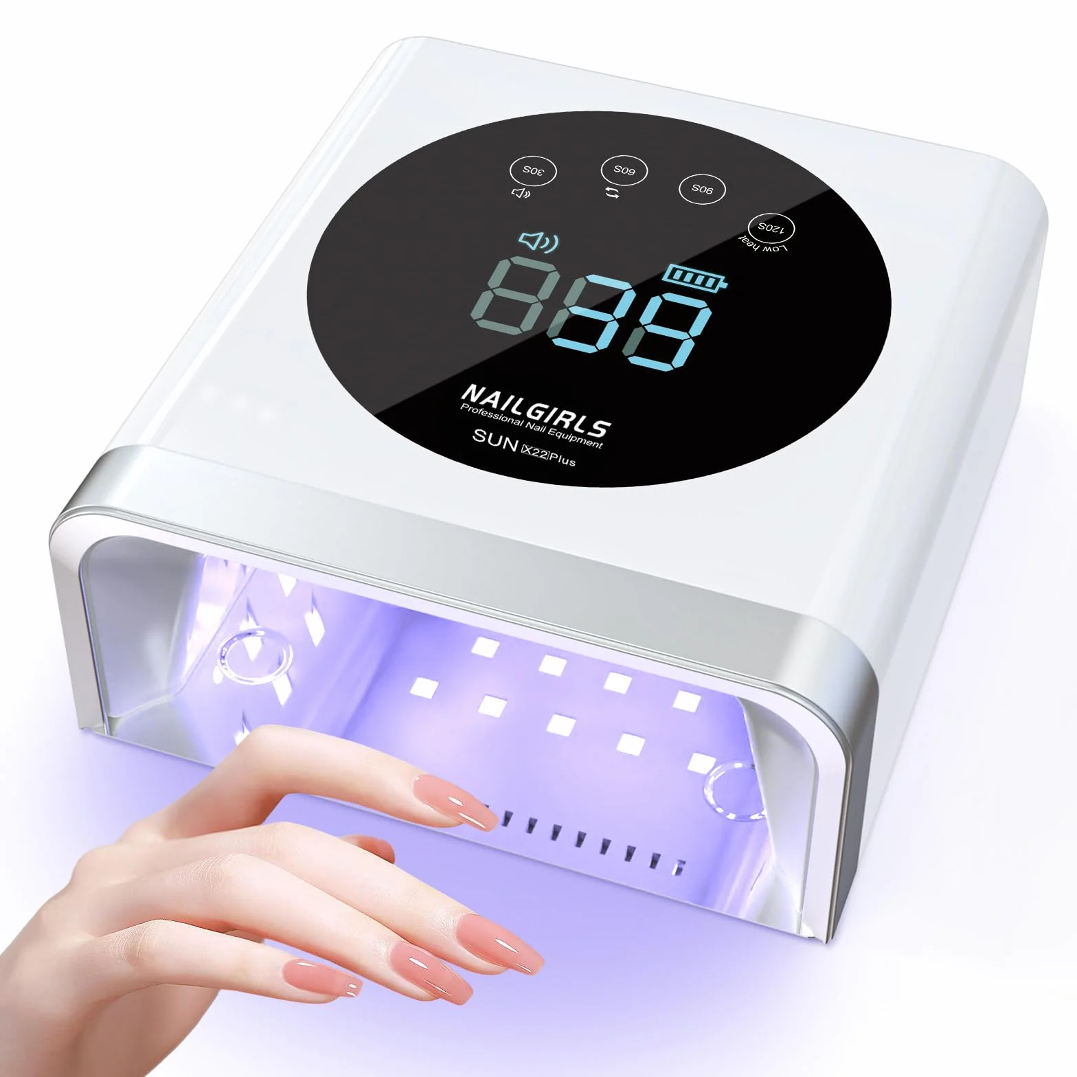 NAILGIRLS Lampada LED UV Professionale per Unghie 150W Ricaricabile Senza Fili 4 Modalità Timer Sensore Automatico