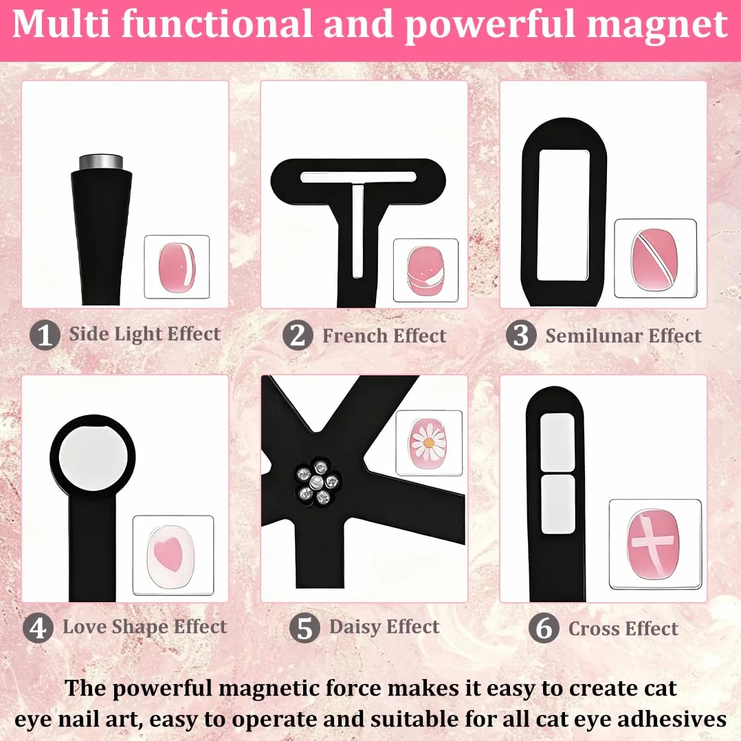 Nail Art Magnet, Penne Magnetiche per Unghie 3D Fai Da Te, Penne Magnetiche per Occhi di Gatto Multifunzione Aggiornate 6 in 1