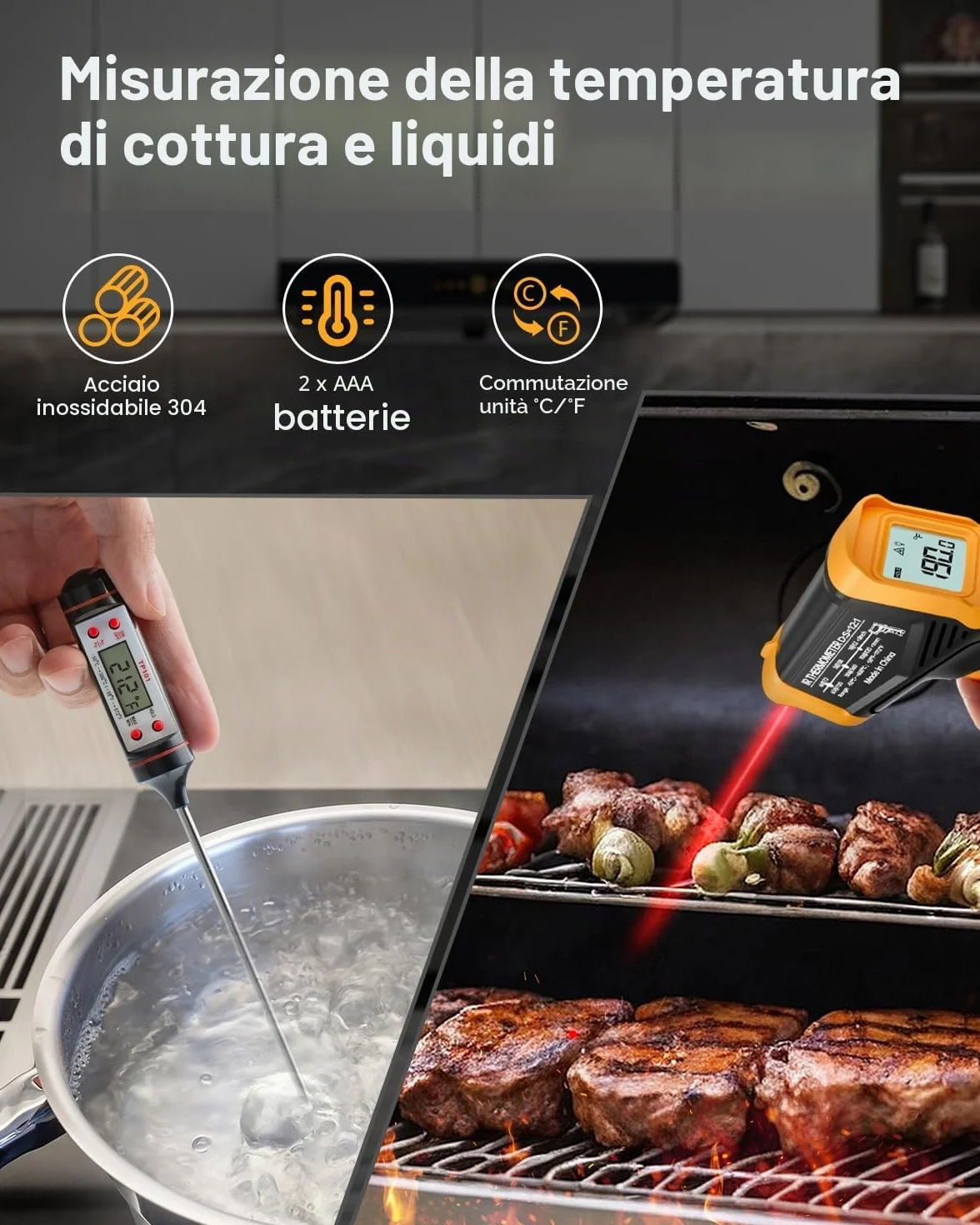 Eventek Termometro Infrarossi -50°C ~ 600°C Laser Digitale Senza Contatto per Cucina Forno Pizza Freezer Carne
