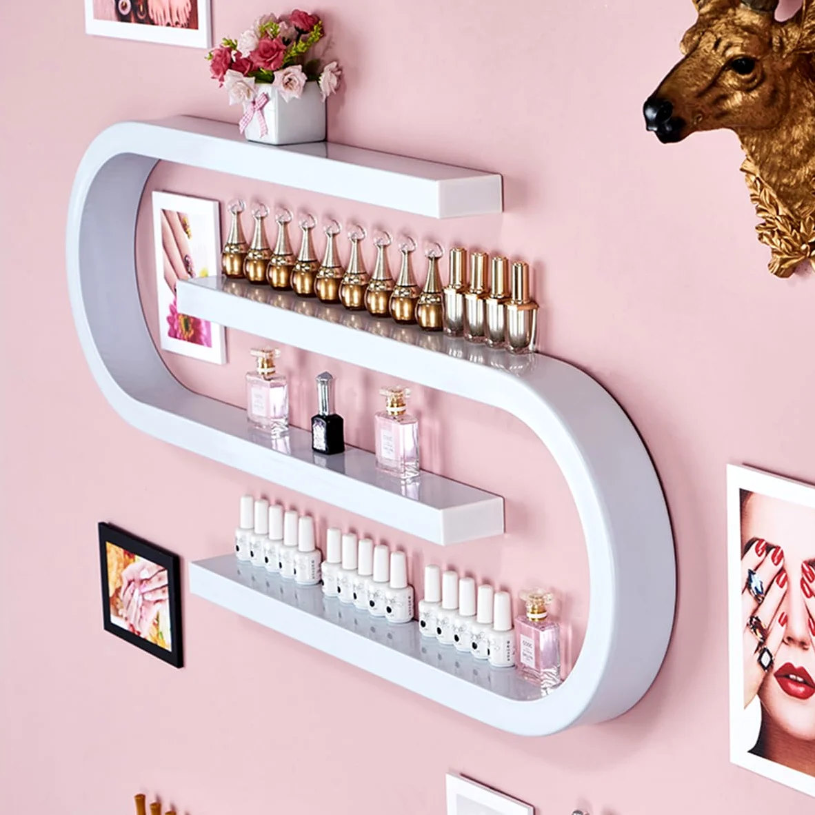 2 Espositori Per Smalti In Metallo, Organizer Per Oli Essenziali A Parete, Mensole Da Parete Per Cosmetici A Forma Di U, Facili Da Pulire,Bianca