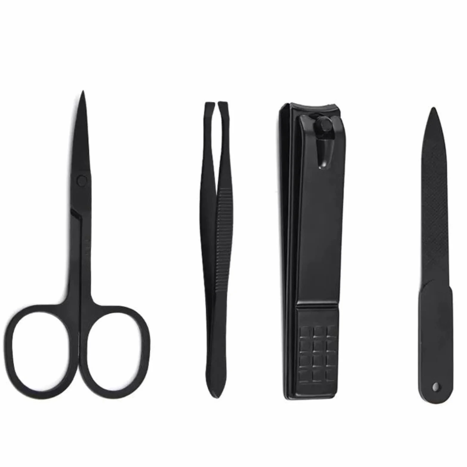 Set Manicure Acciaio Inossidabile 4 Pezzi Tagliaunghie Pinzetta Sopracciglia Forbicine Unghie Lima Astuccio Pelle