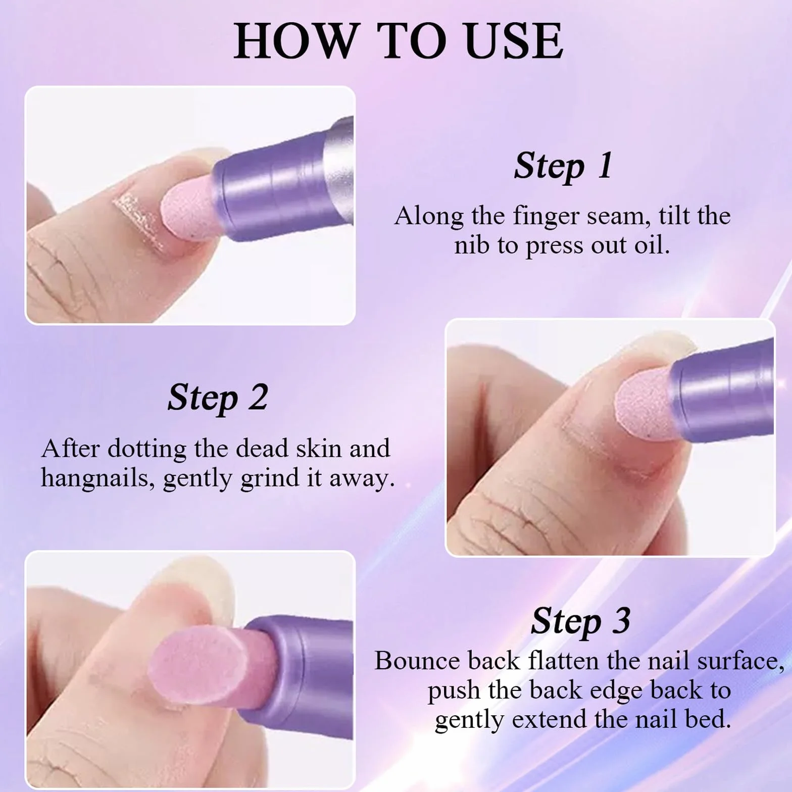 Penna 4-in-1 per Cuticole con Olio, Rimuovi Cuticole in Ceramica & Olio in una Penna, Penna Levigante per Unghie per Pellicine, Ripara, Nutre, Rafforza Cura Quotidiana delle Unghie (2 pezzi)