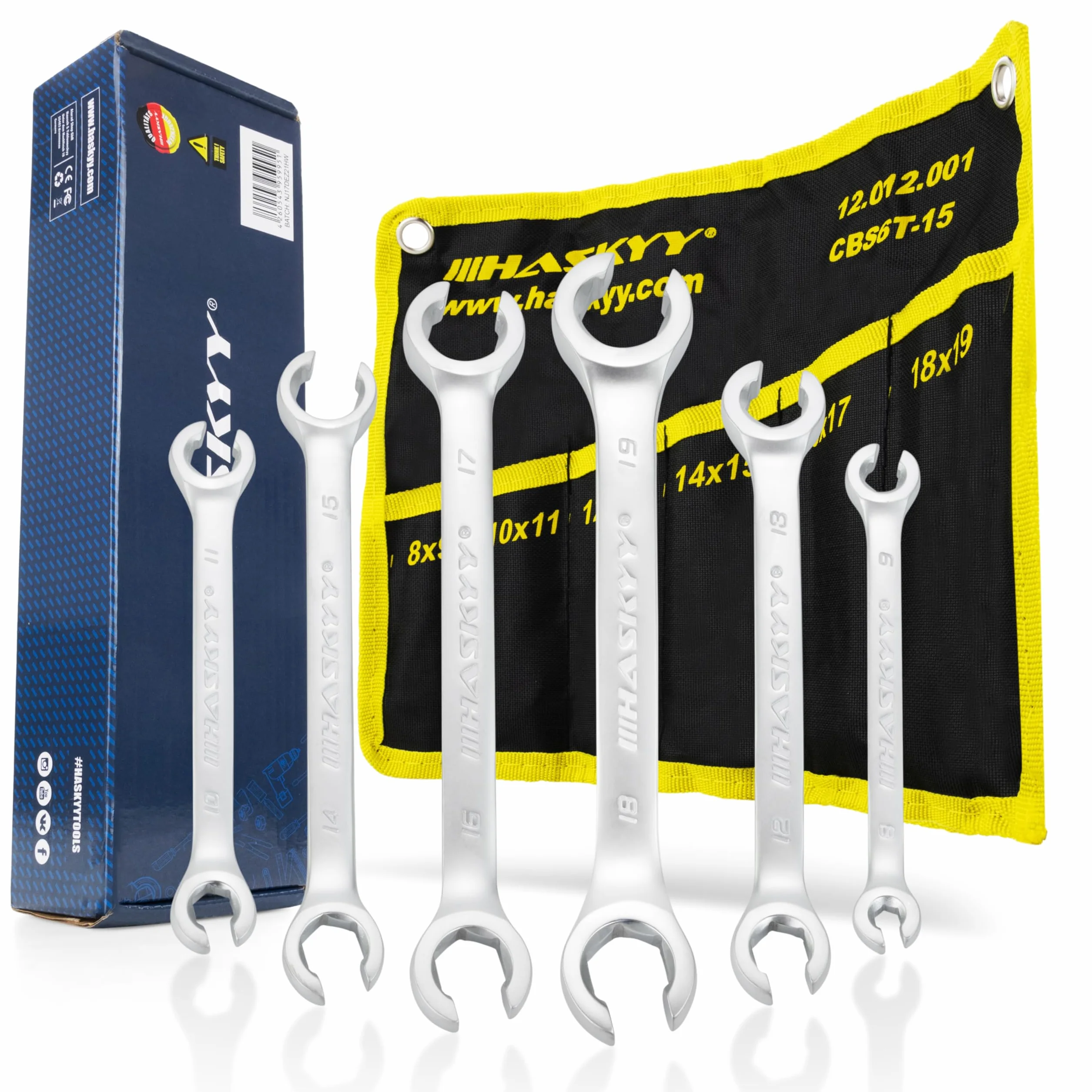 HASKYY 6 chiavi per tubazioni del freno 8-19mm set chiave ad anello aperta