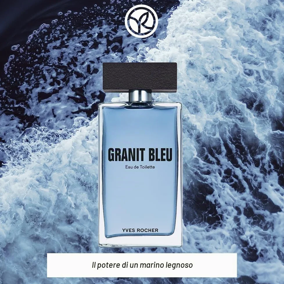 Yves Rocher GRANIT BLEU Eau de Toilette Vaporizzatore 100ml | Bergamotto e alghe della Bretagna - Profumo con note di vetiver di sabbia - regalo per uomo