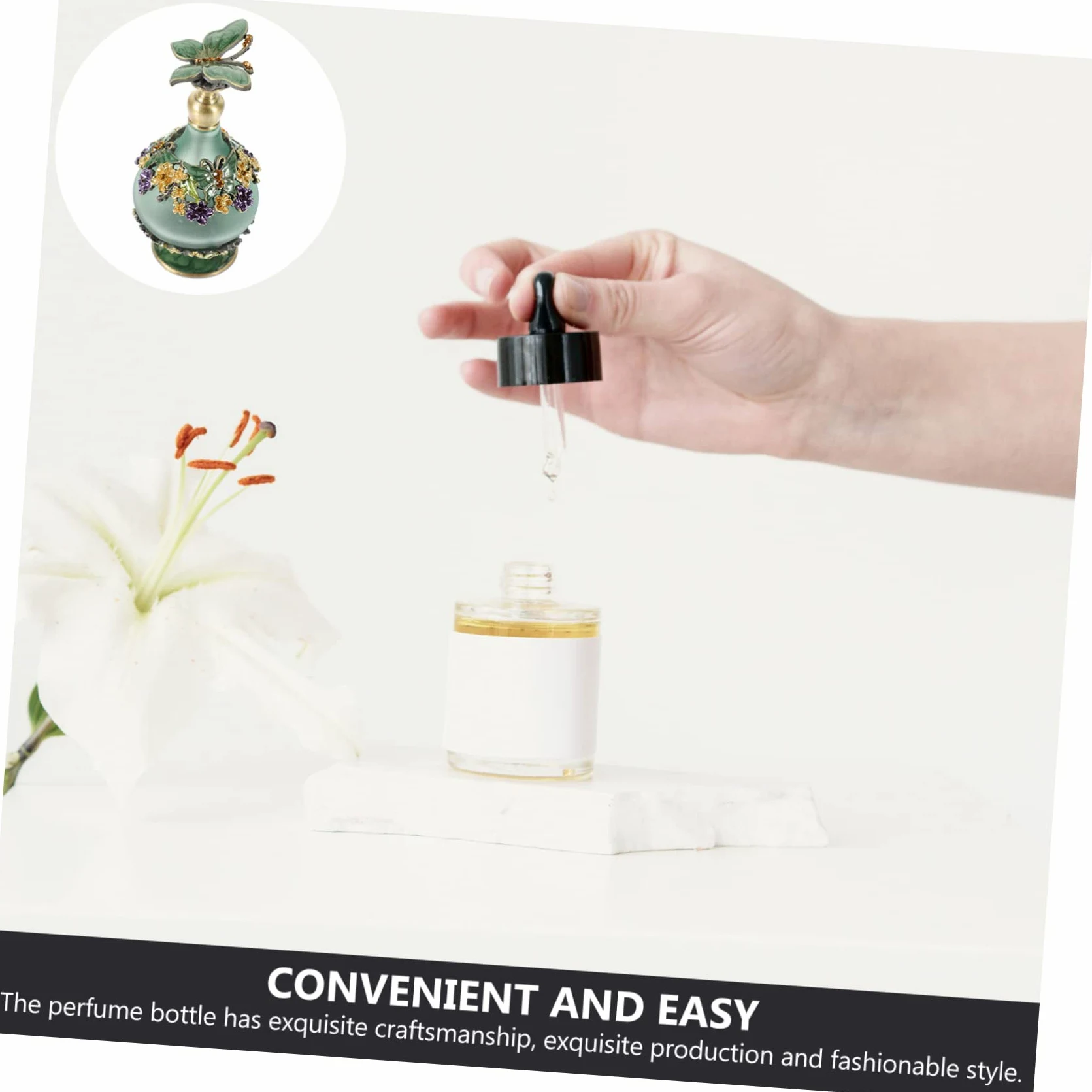 Cabilock Flacone Profumo Vintage in Verde da 23ml, Boccetta Leggera e Ricaricabile per Viaggio, Stile alla Moda per Ricarica Oli Essenziali