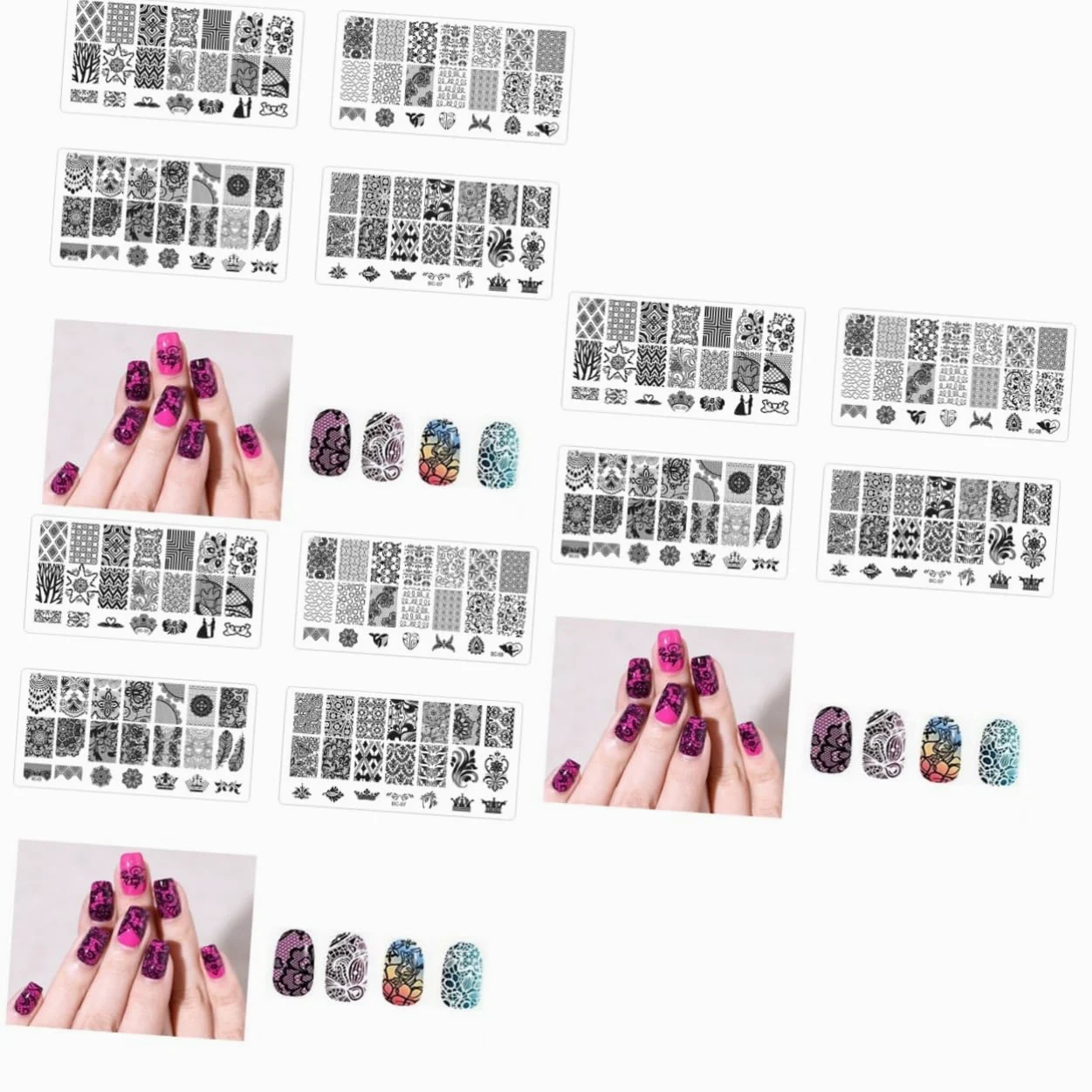 FRCOLOR 12pezzi Template Per Stamping Unghie Nail Art Design Elaborati Per Manicure e Pedicure Facile Usare Unghie