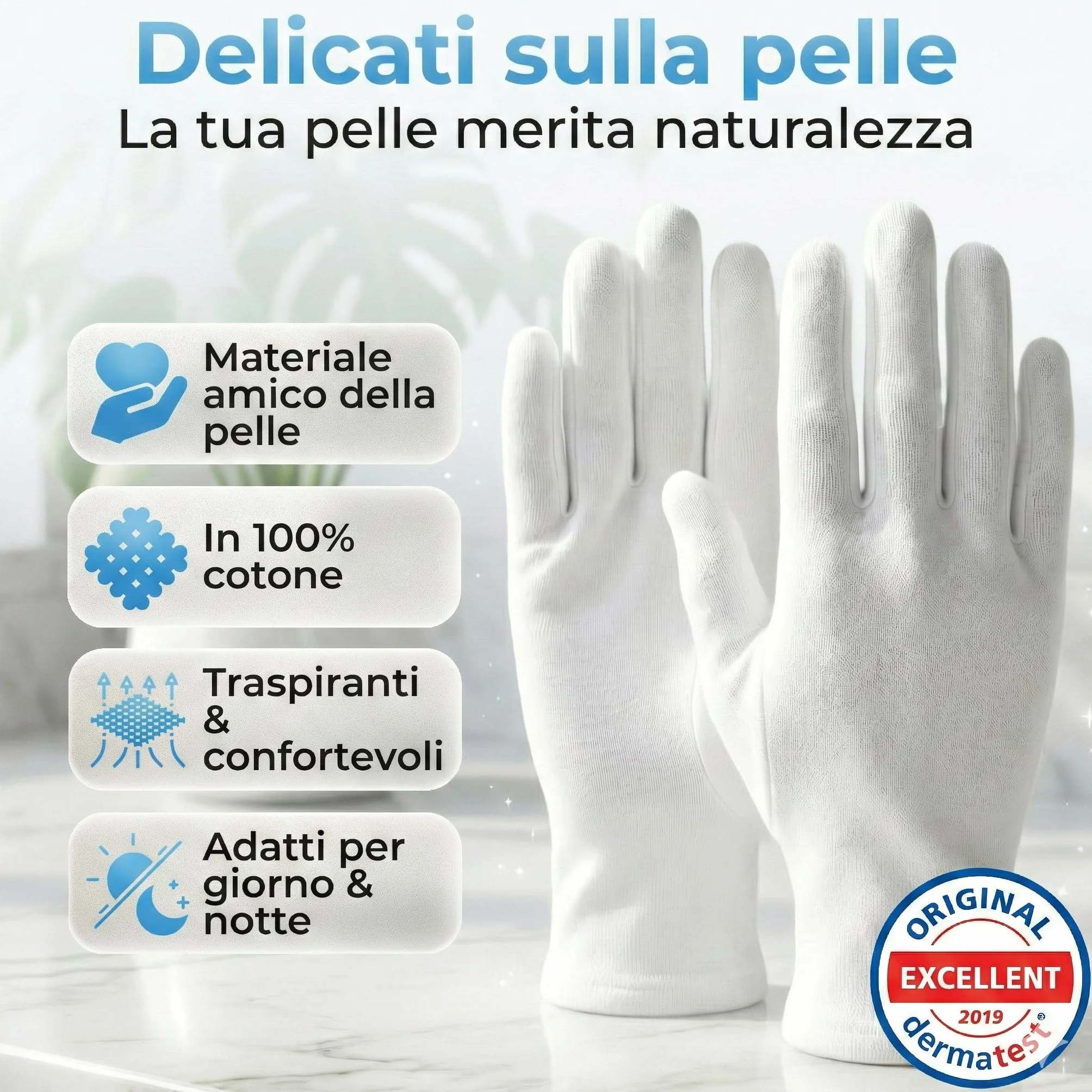 Guanti Bianchi 100% Cotone Morbido Cosmetici per Crema Mani Spa Pelle Secca Sottili Comodi Riutilizzabili 3 Paia M