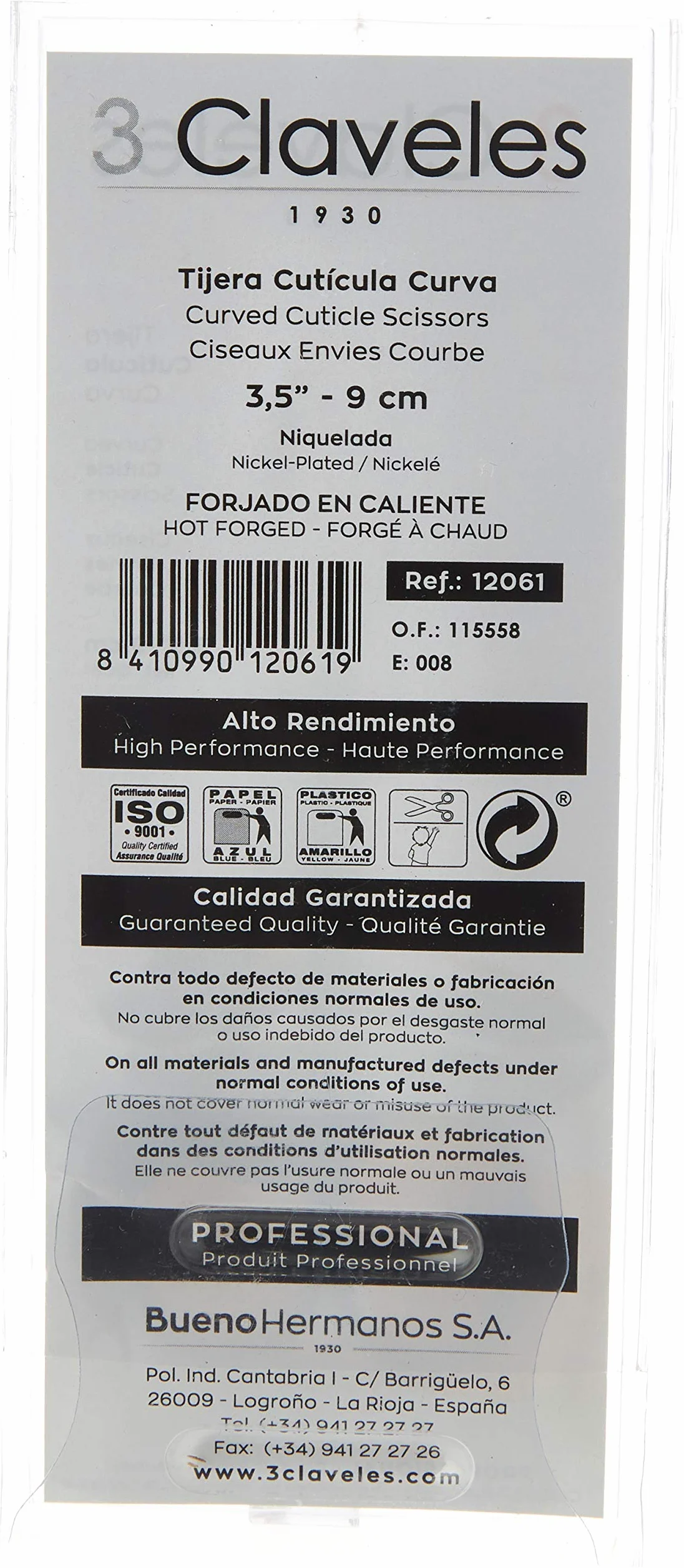 Forbici per manicure curve 3.5" 3 Claveles 12061