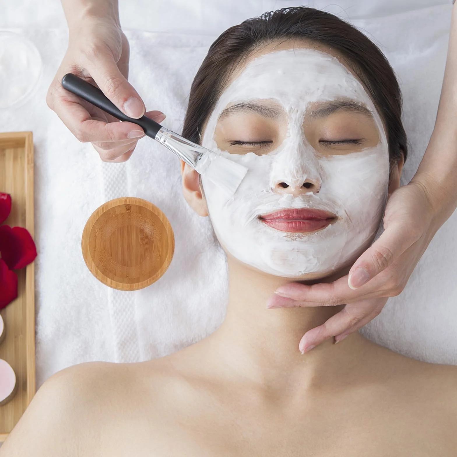 GANAZONO Set Maschere Viso in Legno Naturale Ciotola, Pennello, Bastoncino e Cucchiaio, Kit Completo per Preparazione Maschere Idratanti e Pulizia Viso a Casa e Salone Stili multipli