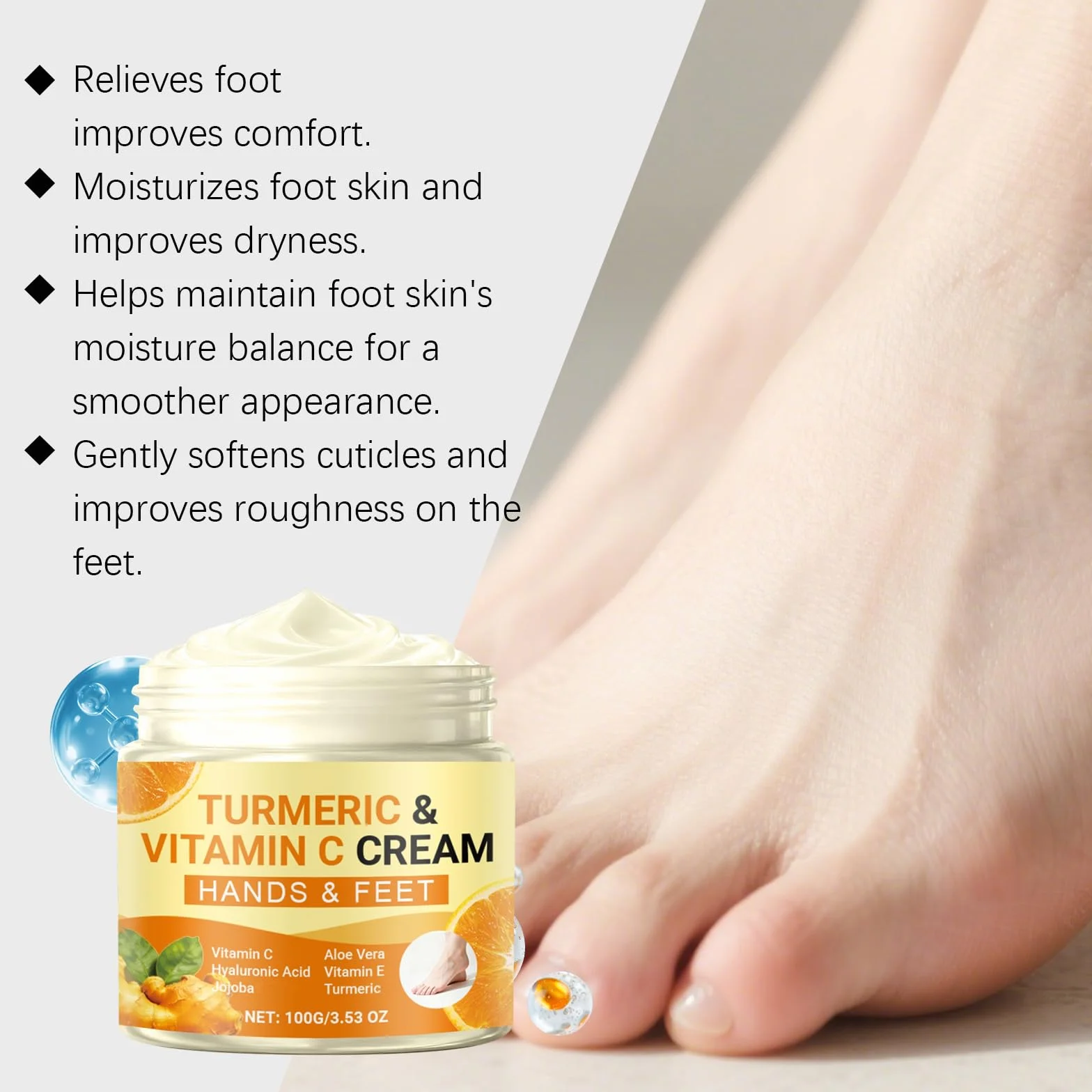 Curcuma Vitamina C Crema Mani e Piedi, Lozione Piede Idratante Profonda per Tacchi Secchi, Cracked e Pelle Ruvida, Estratto Nutriente di Aloe Vera Formulato, Crema Ripristinante Illuminante (2PCS)