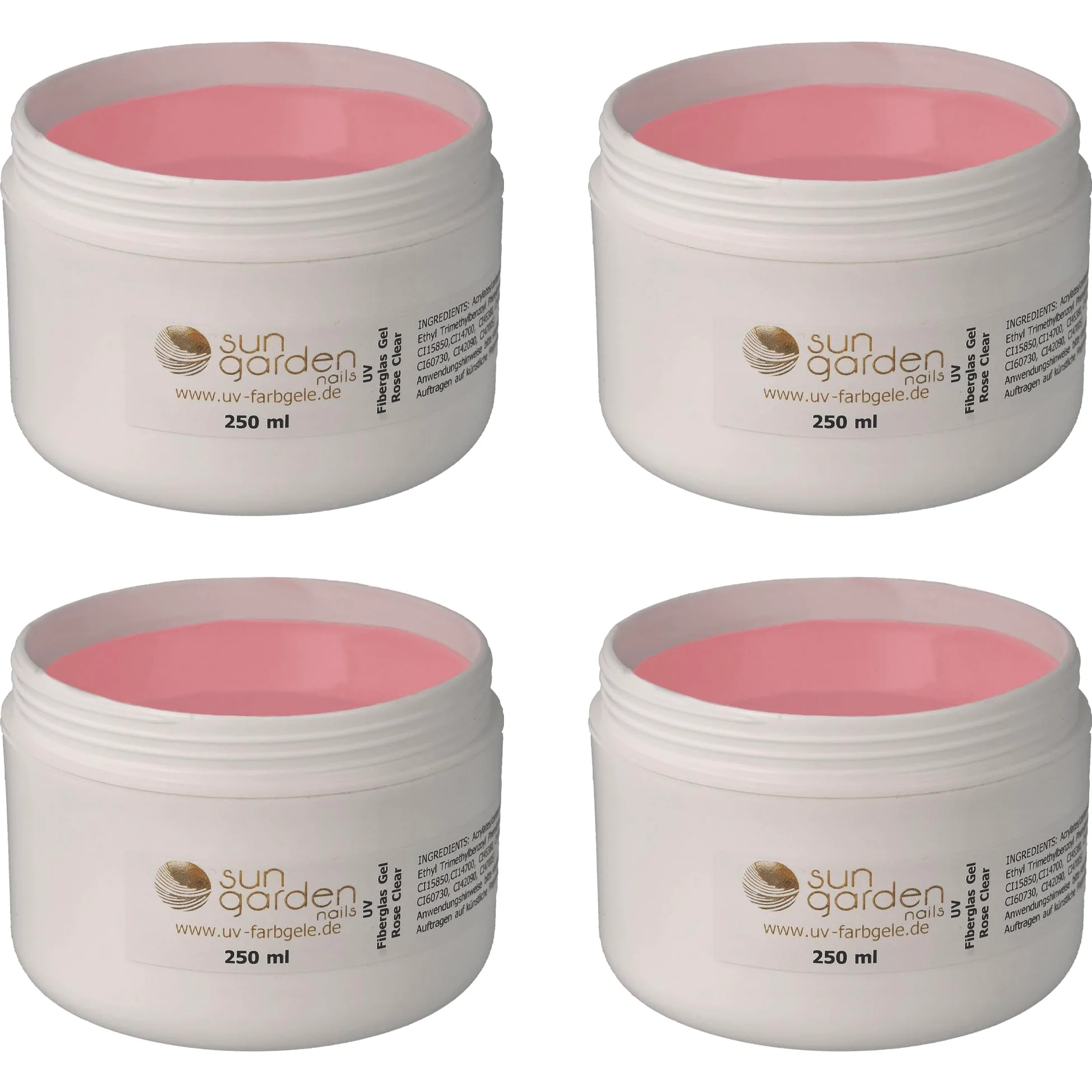 Gel in fibra di vetro UV rosa trasparente, 4 x 250 ml Premium Line – 1000 ml – gel per unghie – Top Coat – Gel per unghie – Gel per unghie – per pedicure – manicure