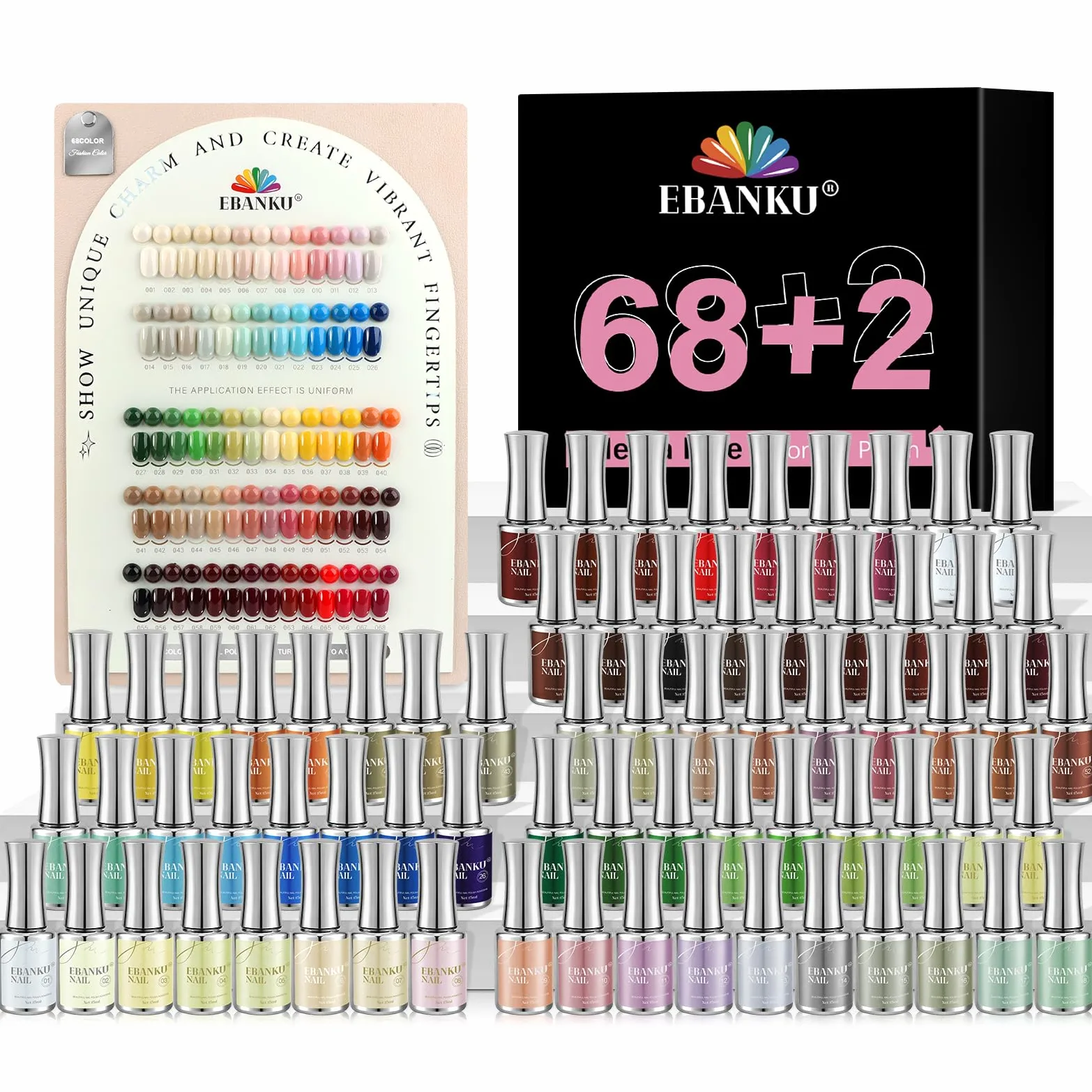 EBANKU 68 Colori 15ML Smalto Gel Set Hema-Free Stesso Colore Flacone | Smalto Semipermanente per Unghie con 2PCS Base e Top Coat, Lunga Durata per Manicure a Casa