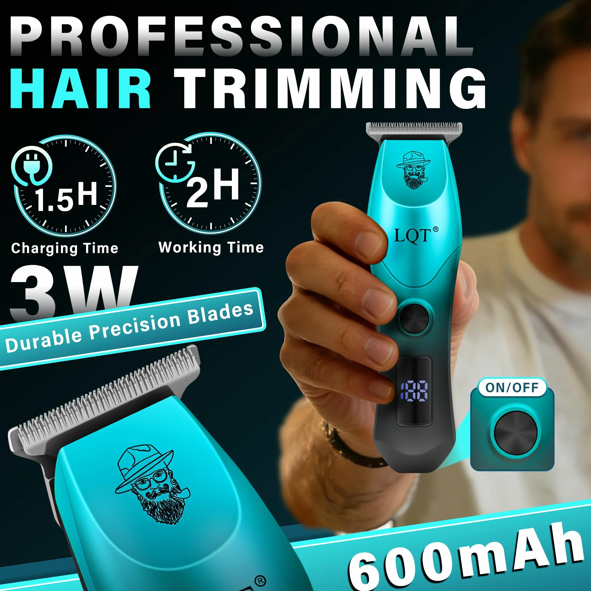 Kit tagliacapelli da uomo 4 in 1, include tagliacapelli per naso, rasoio elettrico e trimmer per incisione, set di toelettatura ricaricabile USB wireless, design blu sfumato, regalo ideale per gli