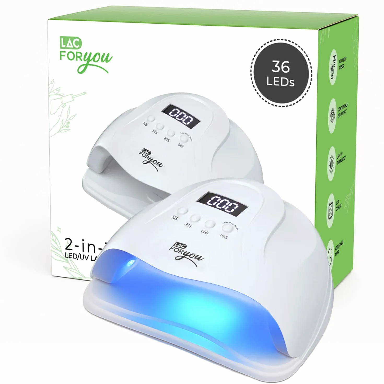 Lampada UV LED Unghie 36 LED 365+405nm Fornetto 4 Timer 10/30/60/99s Display LCD Base Rimovibile Asciuga Gel Semipermanente