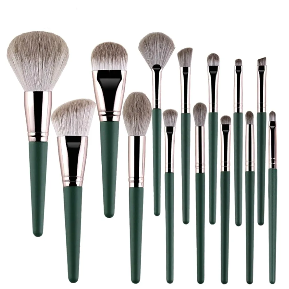 14 Pezzi Set di pennelli per Trucco Green Cloud Set Completo di pennelli per ombretto per fondotinta in Polvere