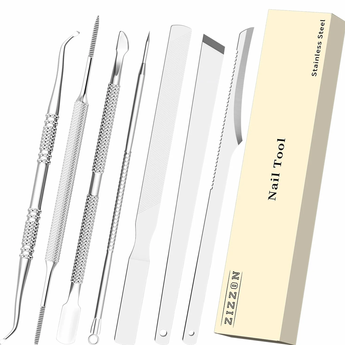 ZIZZON 7 Pcs Stainless Steel Ingrown Toenail Removal Kit File and Lifters Set