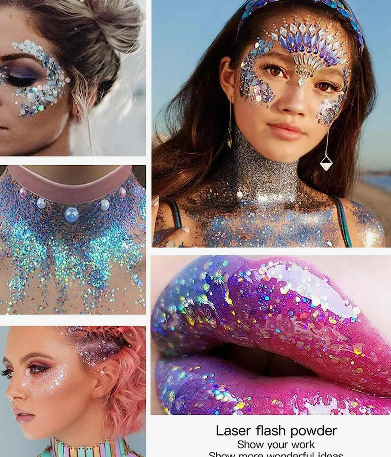 DAGEDA Silver Holographic Body Glitter Festival Makeup Face Glitter per Accessori Rave Ombretto Shimmer, Cosmetici, Lucido Corpo Shimmer Capelli Glitter Gel