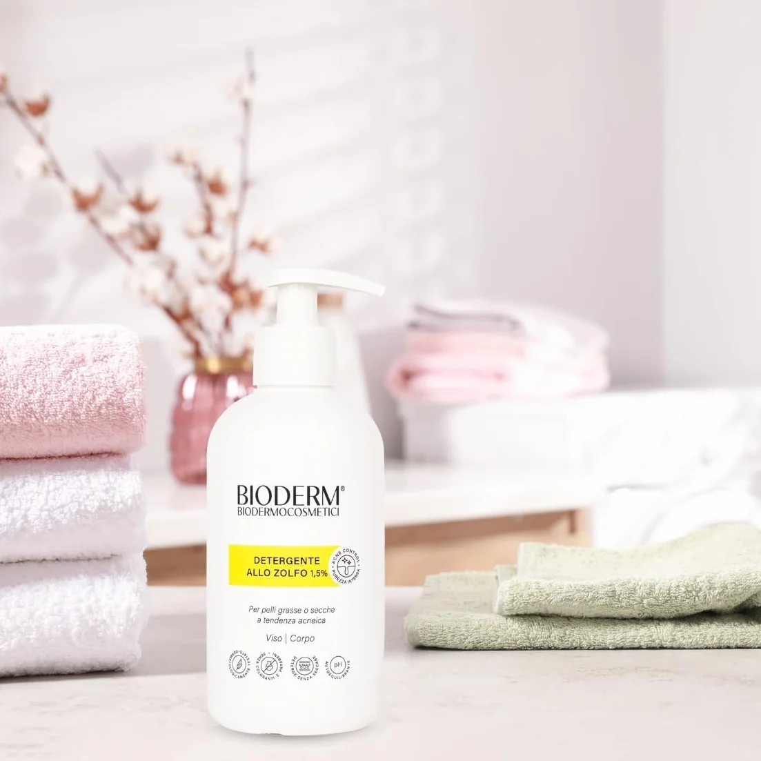Bioderm S Detergente allo Zolfo 1,5% – Detergente Viso e Corpo per Pelle Grassa e Impura, Acne e Punti Neri – Azione Purificante e Sebo-Normalizzante – 300 ml con Erogatore