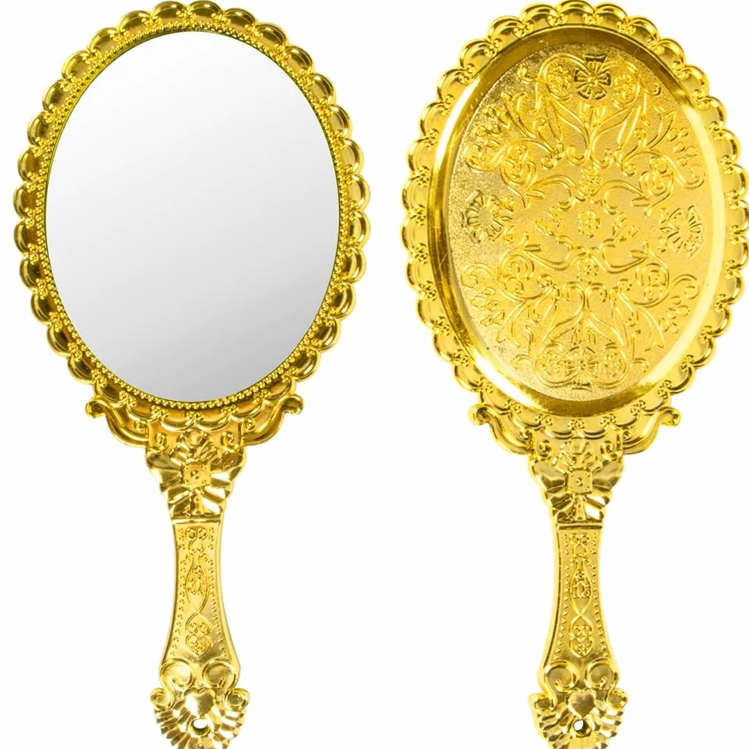 Specchio Vintage Oro Portatile Con Manico