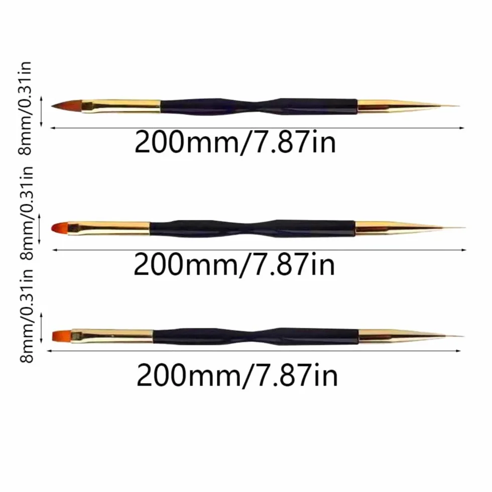 Pennelli per Unghie, 3 Pezzi di Pennelli per Unghie in Gel, Pennelli Nail Art, 2 in 1 Dual-ended Nail Art Pennelli, per Manicure