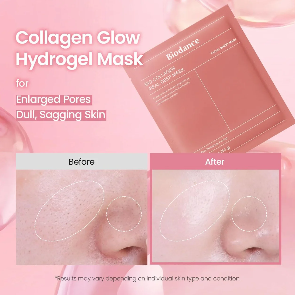 BIODANCE Bio-Collagen Real Deep Mask Maschera Viso Notturna Idrogel Idratante Rimpolpante Minimizza Pori Migliora Elasticità K-Beauty Skincare Coreana 4 Pezzi