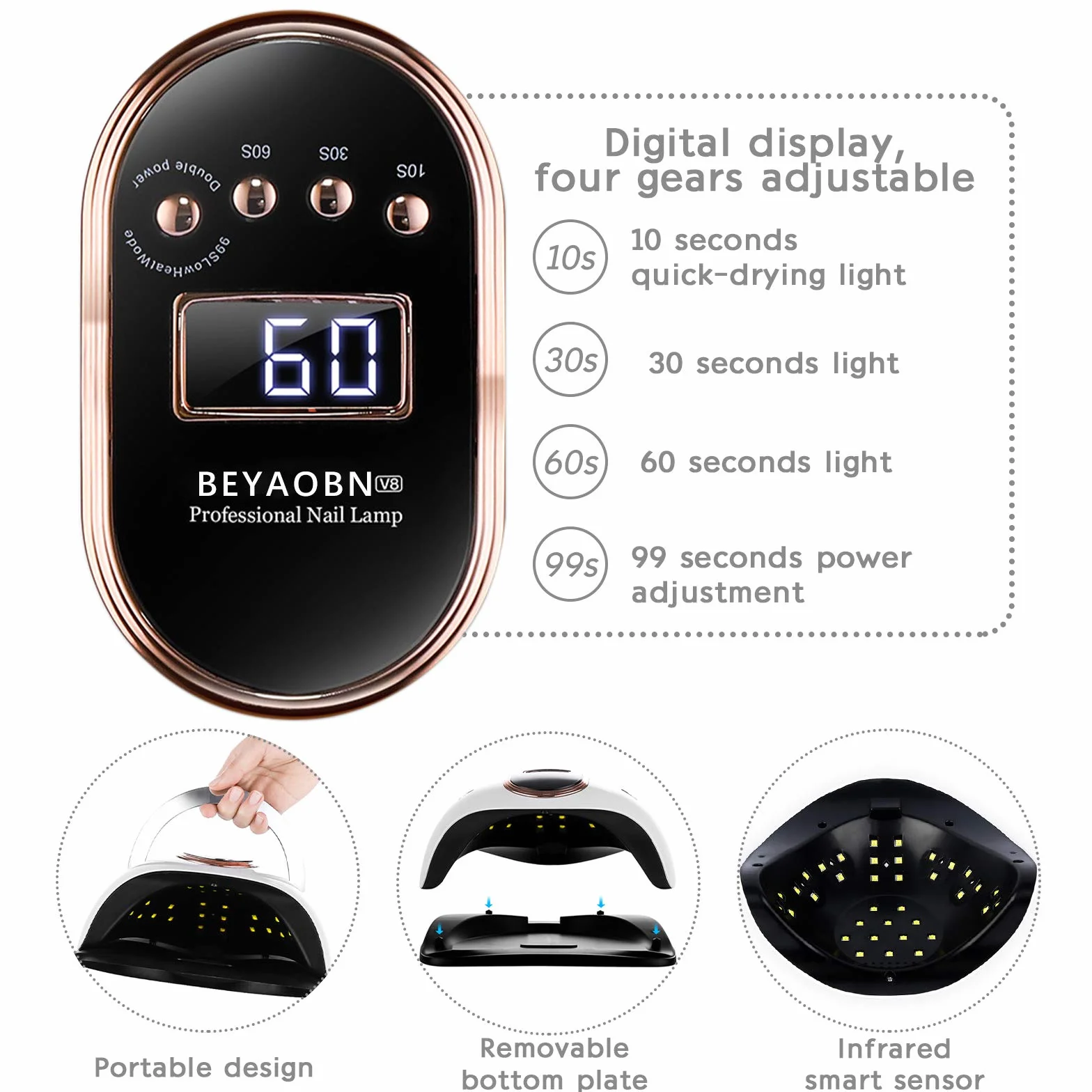 Lampada UV LED Unghie 168W Professionale 4 Timer Display LED Sensore Automatico