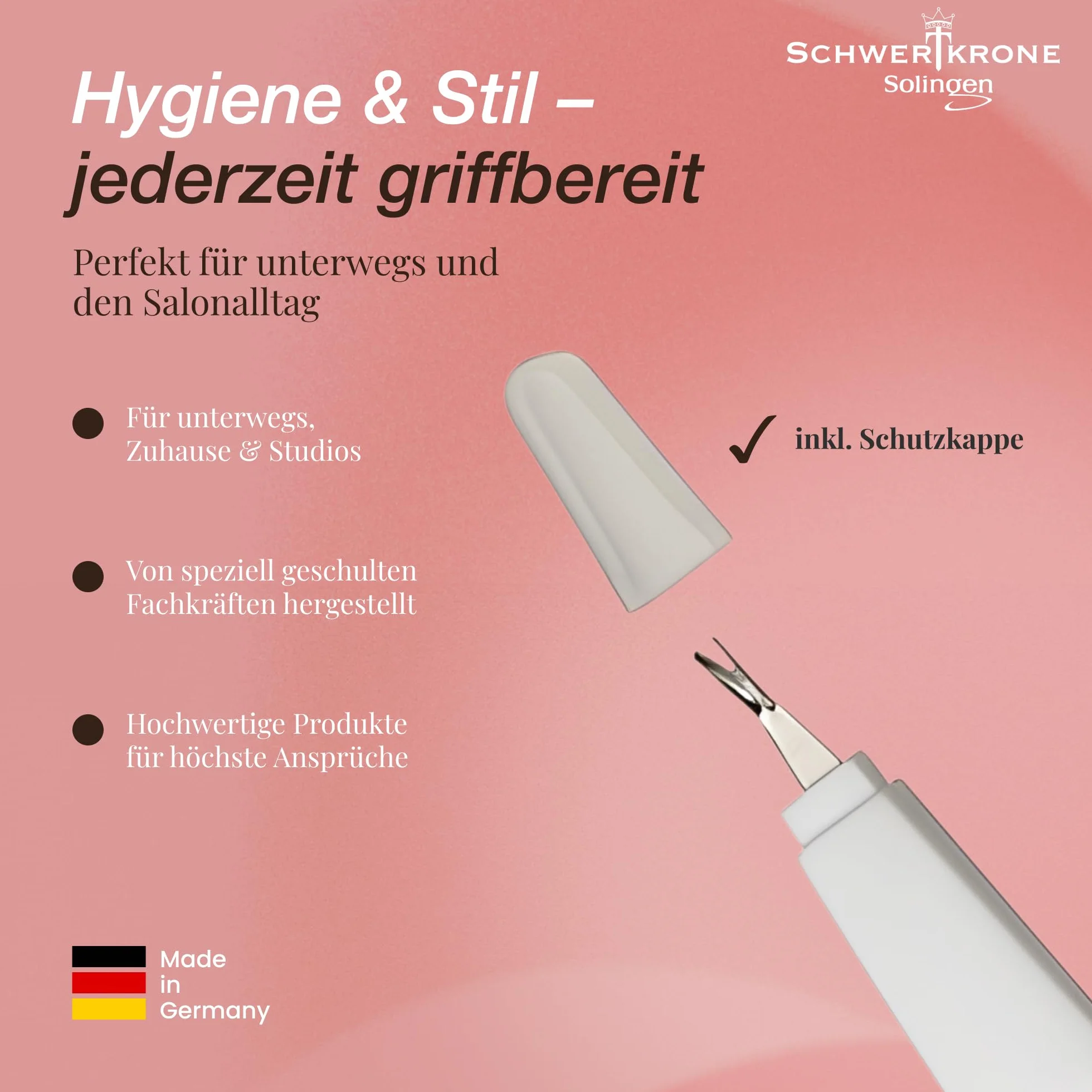 SCHWERTKRONE ® Lima per unghie in zaffiro [Made in Solingen – Germania] con coltello per cuticole a V – Cut & File, tagliacapelli, 16 cm