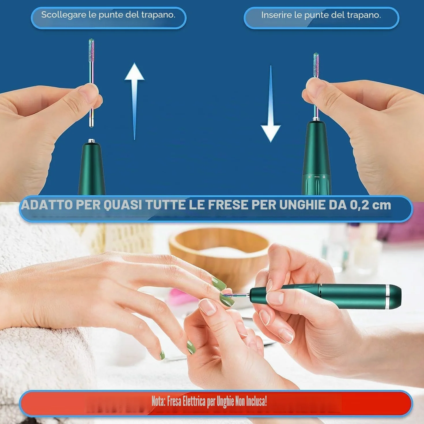Set di 21 punte per trapano unghie, lima elettrica per cuticole diamantate 3/32 pollici, kit frese unghie in ceramica, strumenti nail art
