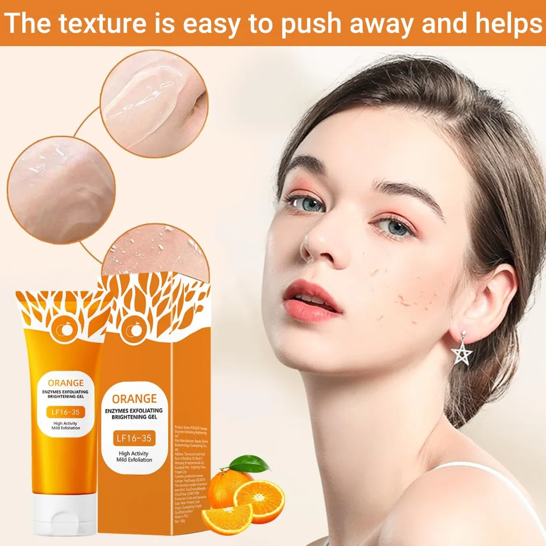 GXGM 2 Pezzi Orange Exfoliating Gel lf16-35,Gentle Exfoliating Orange Detergente Viso,Rimuove le Cellule Morte Della Pelle, Migliora la Consistenza Della Pelle,Con Guanti Floccati Marroni