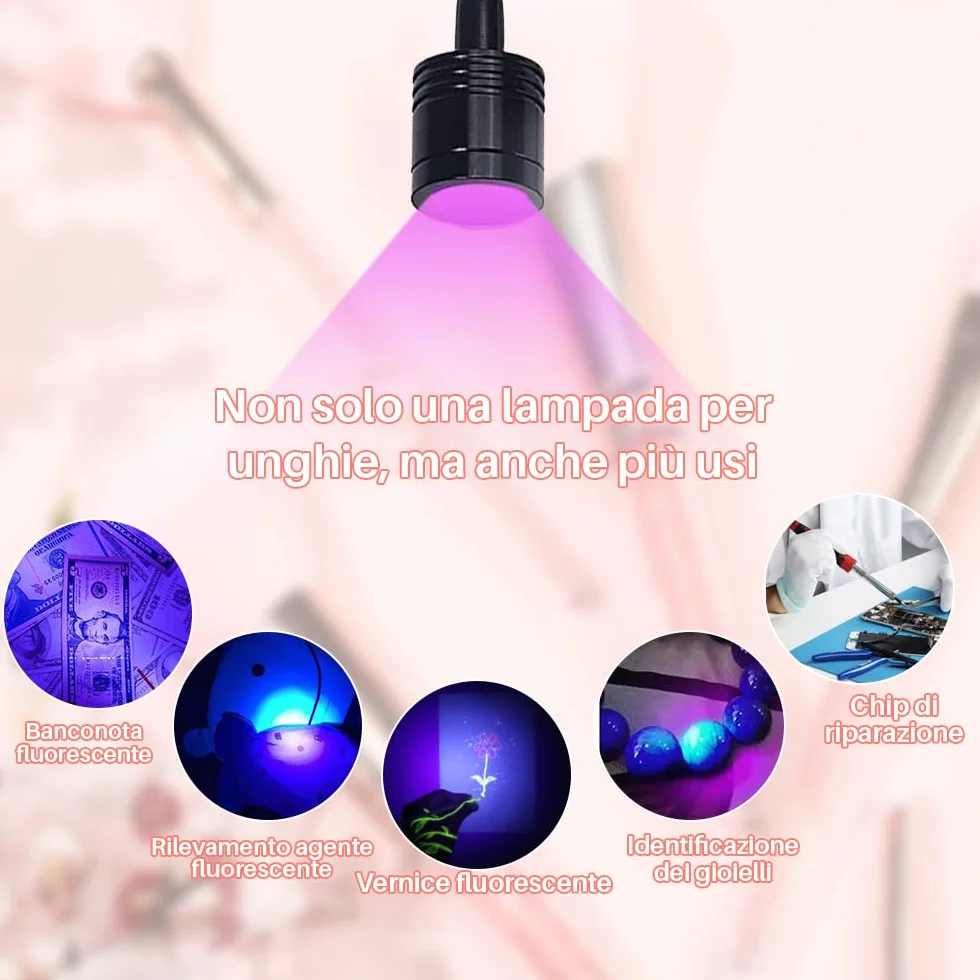 Lampada Unghie LED UV Professionale,5W Lampada a LED UV per Manicure,Mini Lampada UV professionale per Asciugatura Unghie a Clip,Lampada UV per Colla,Unghie Finte,Gel Ricostruzione Unghie