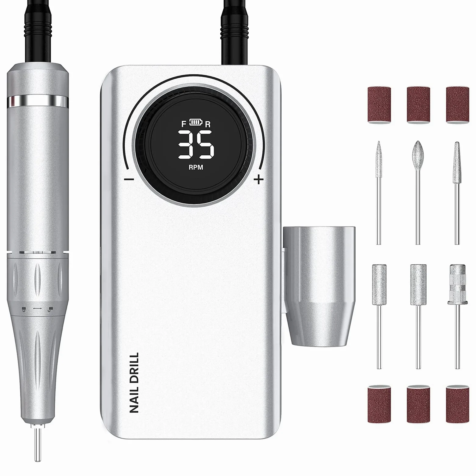 Delanie Fresa per Unghie Professionale 35000 Giri, Trapano Elettrico Ricaricabile per Unghie, Fresa Portatile per Unghie Semipermanente, Manicure e Pedicure, Adatta a Casa e Salone, Argento