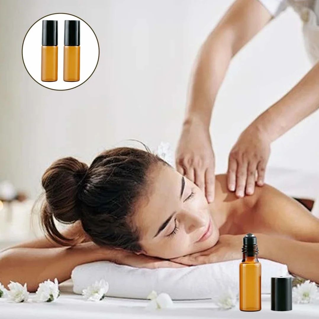 Roll on Essential Oli Oli,4 Pezzi Roll On Vuoto per Oli Essenziali 5ml, con sfera a rullo in acciaio inox, Riutilizzabile, Boccette Vetro per Oli, Profumi, Cosmetici, Aromaterapia