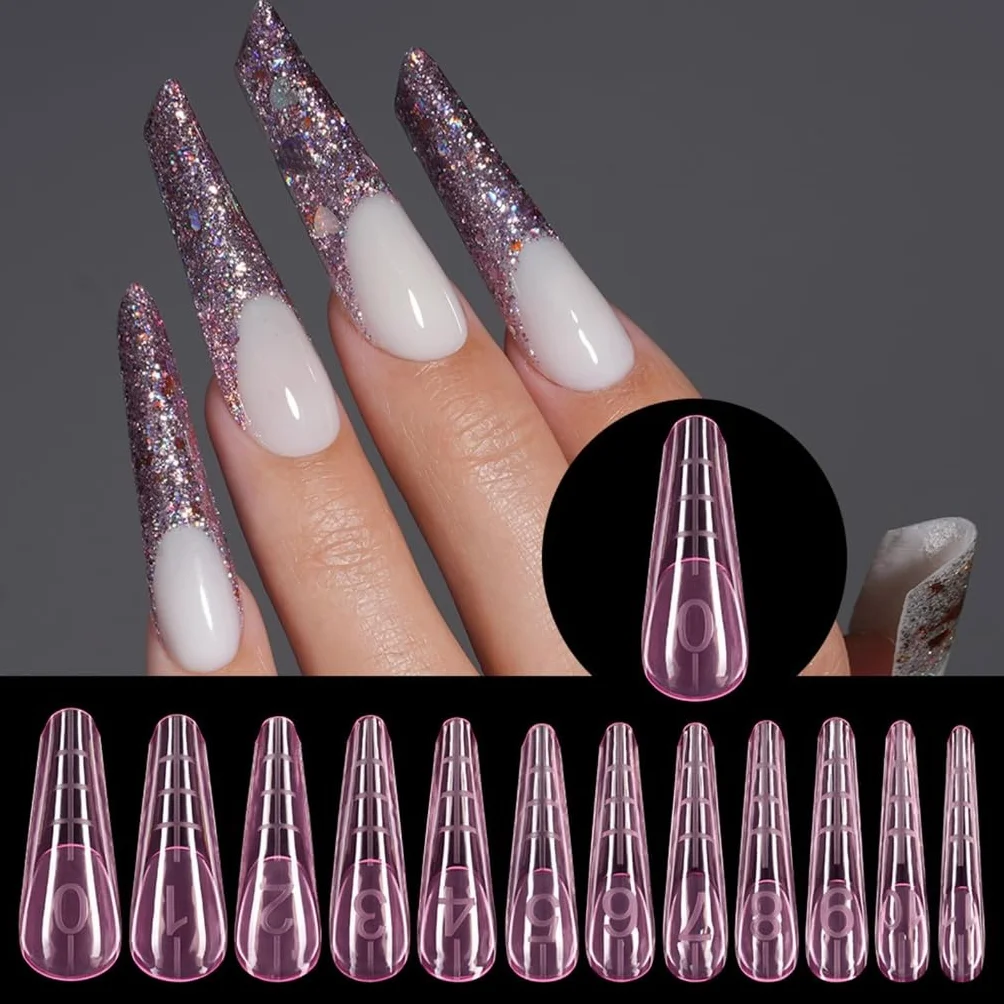 120 forme doppie per extension per unghie, in gel, copertura completa, con scala graduata, per manicure e nail art