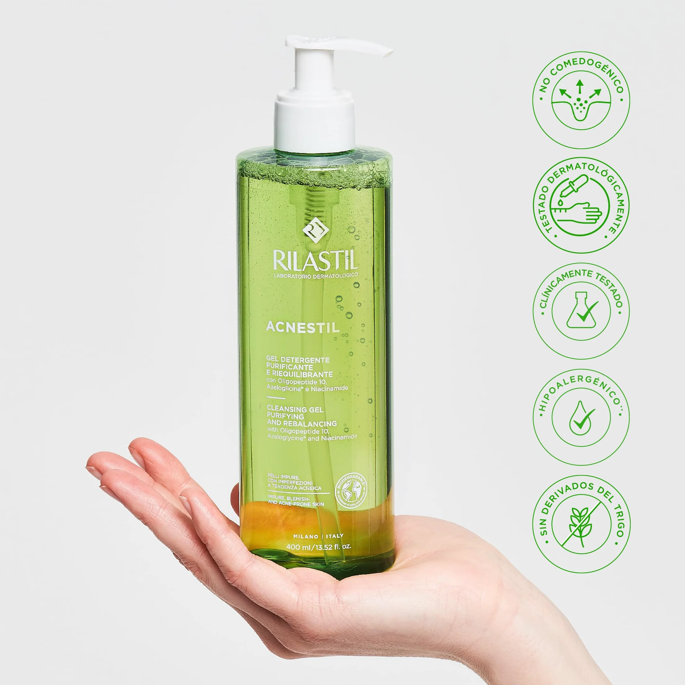 Rilastil Acnestil Gel Detergente Purificante e Riequilibrante per Pelli Miste Grasse con Tendenza Acneica Confezione