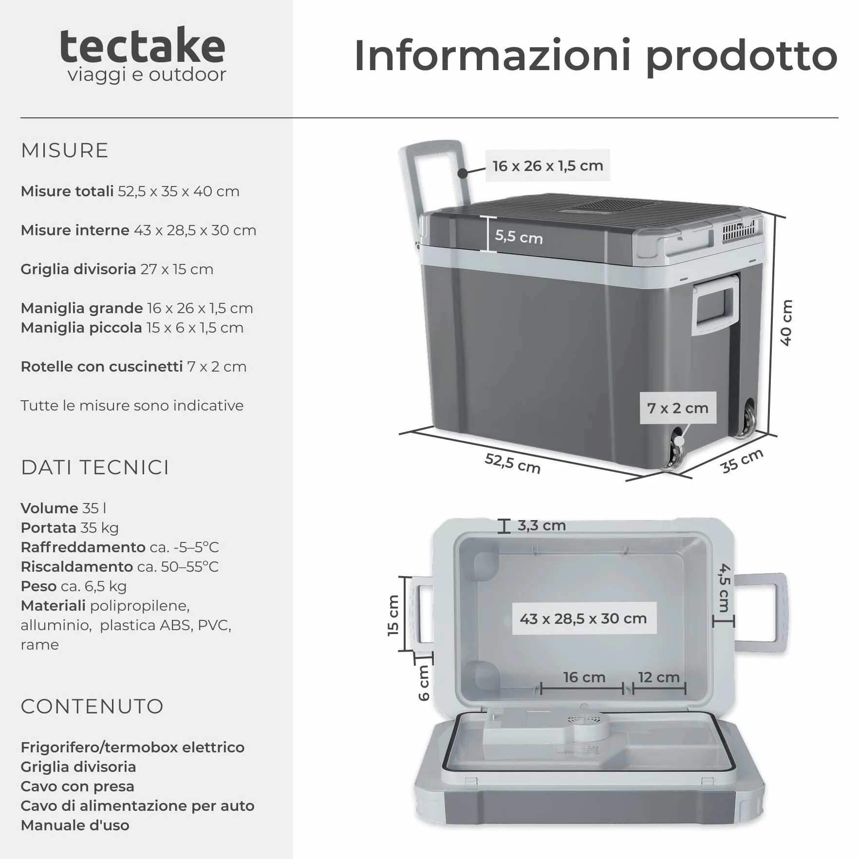 tectake® Frigorifero Portatile 35 L 2in1 Freddo Caldo per Auto e Casa ECO Mode