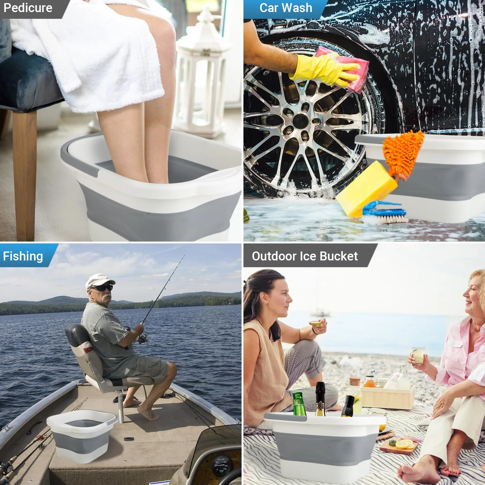 Bacinella Pediluvio - Bacinella Pieghevole - Vaschetta Pedicure, 15 L, TPE ad Alte Prestazioni, 480 Punti Massaggio, con Maniglia, Pieghevole, per Relax, Pediluvi, Cura Piedi, Lavaggio Auto, Pesca