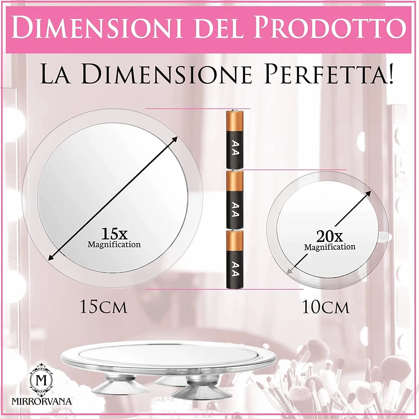 Specchio Ingranditore 15X e 20X con Ventosa 15cm 10cm Trucco