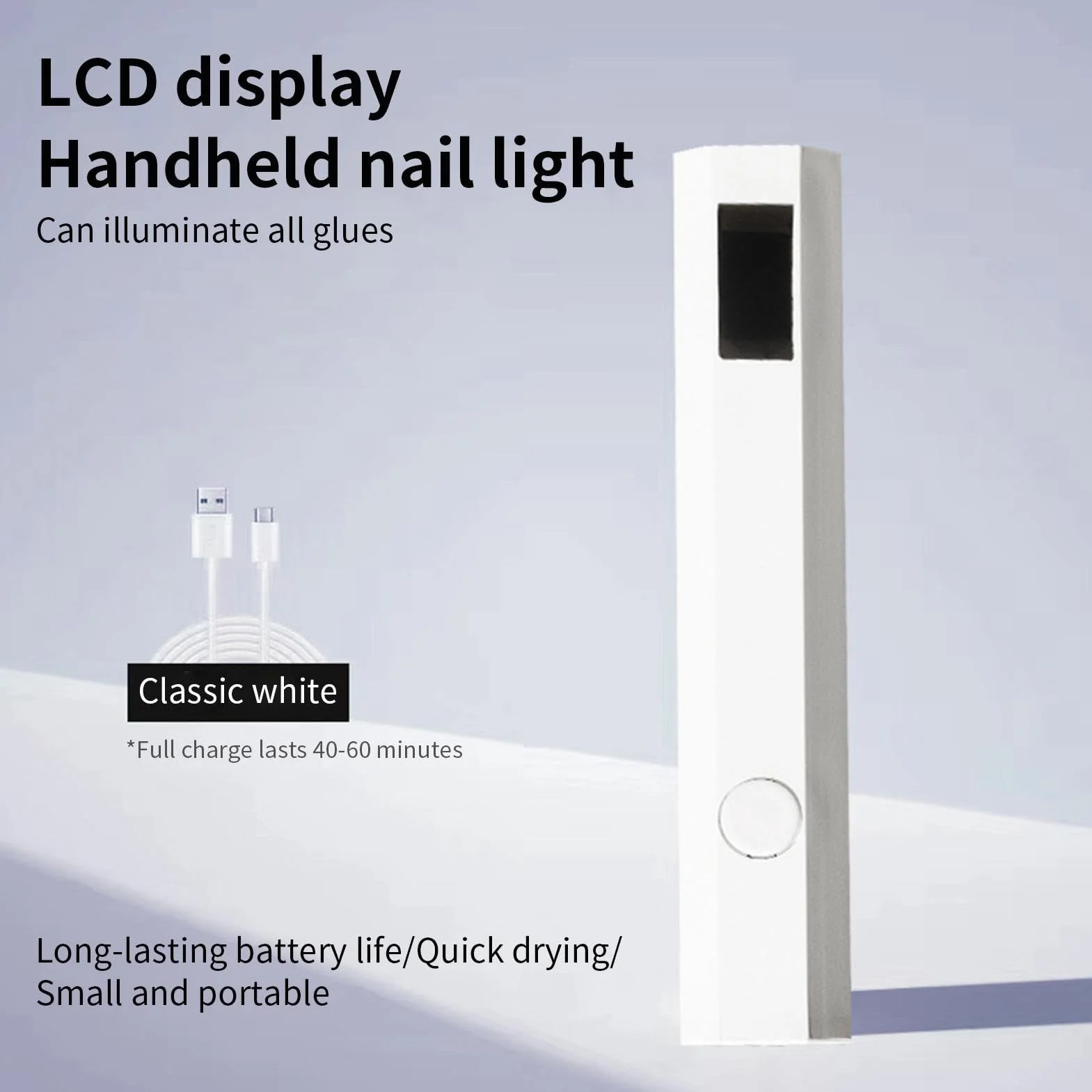 Luce UV portatile per unghie in gel, lampada UV ricaricabile per unghie, display a LED, con di ricarica di tipo C, torcia LED per nail art da donna (bianco)