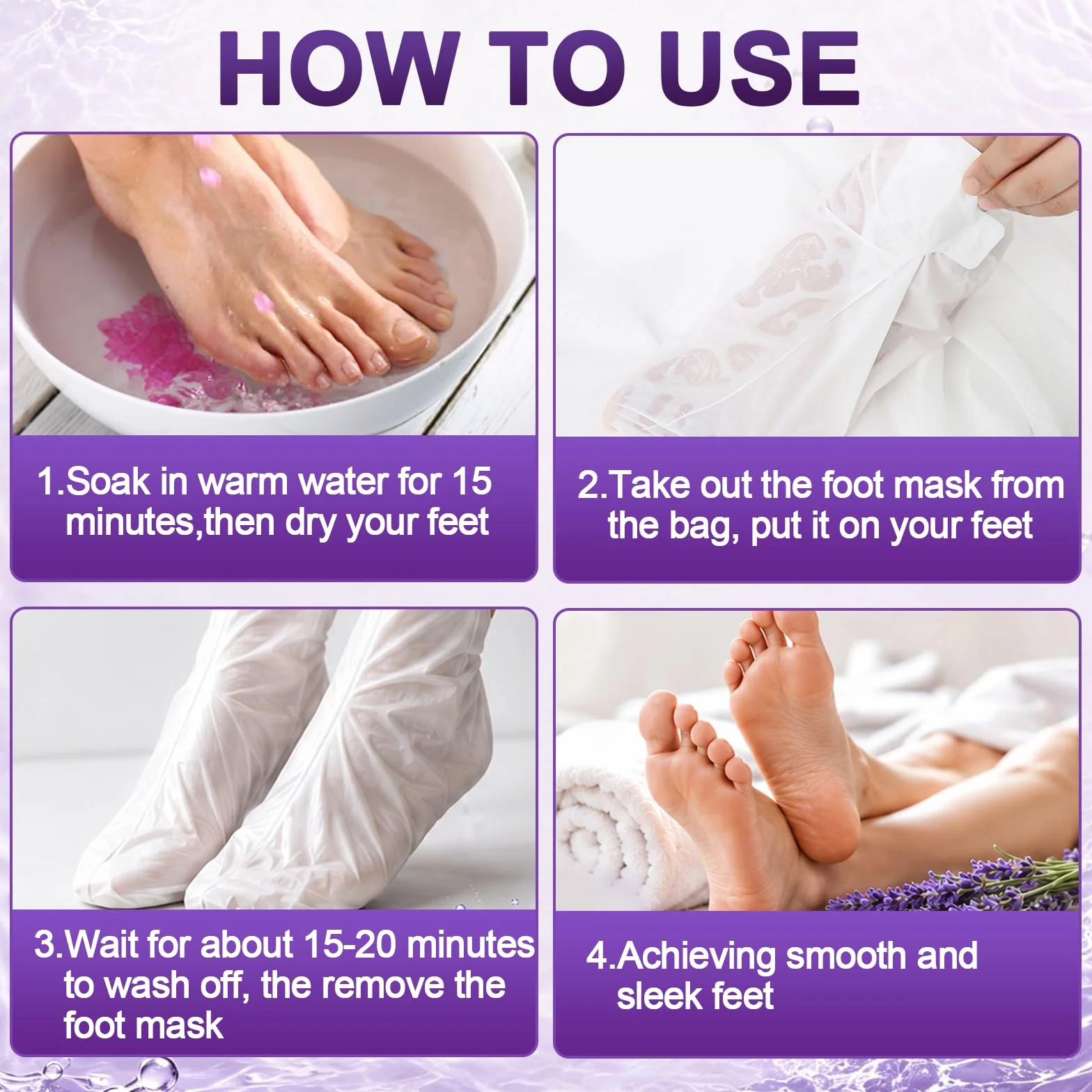 2 Paia Maschera Piedi Esfoliante, Peeling Piedi Idratante, Cura dei Piedis Secchi e Talloni Screpolati, Calzini Nutrienti con Olio, Per i Piedis Per Uomini e Donne (Lavanda)