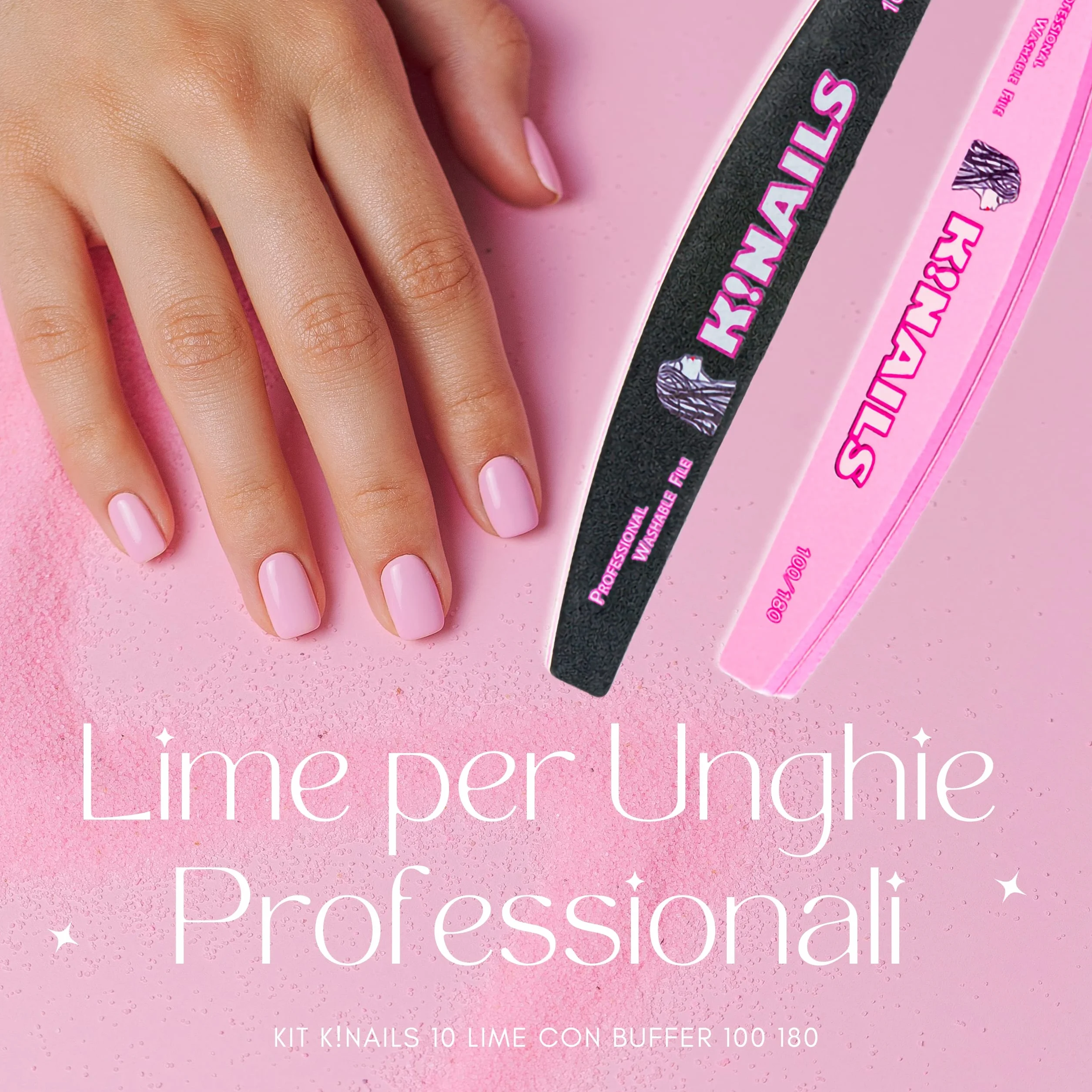 K!NAILS Lime per Unghie 100 180 - Lime Professionali con Carta Abrasiva Giapponese Lavabili e Incartate Singolarmente - 10 Lima Unghie per Rimozione Gel Semipermanente e Ricostruzione Unghie