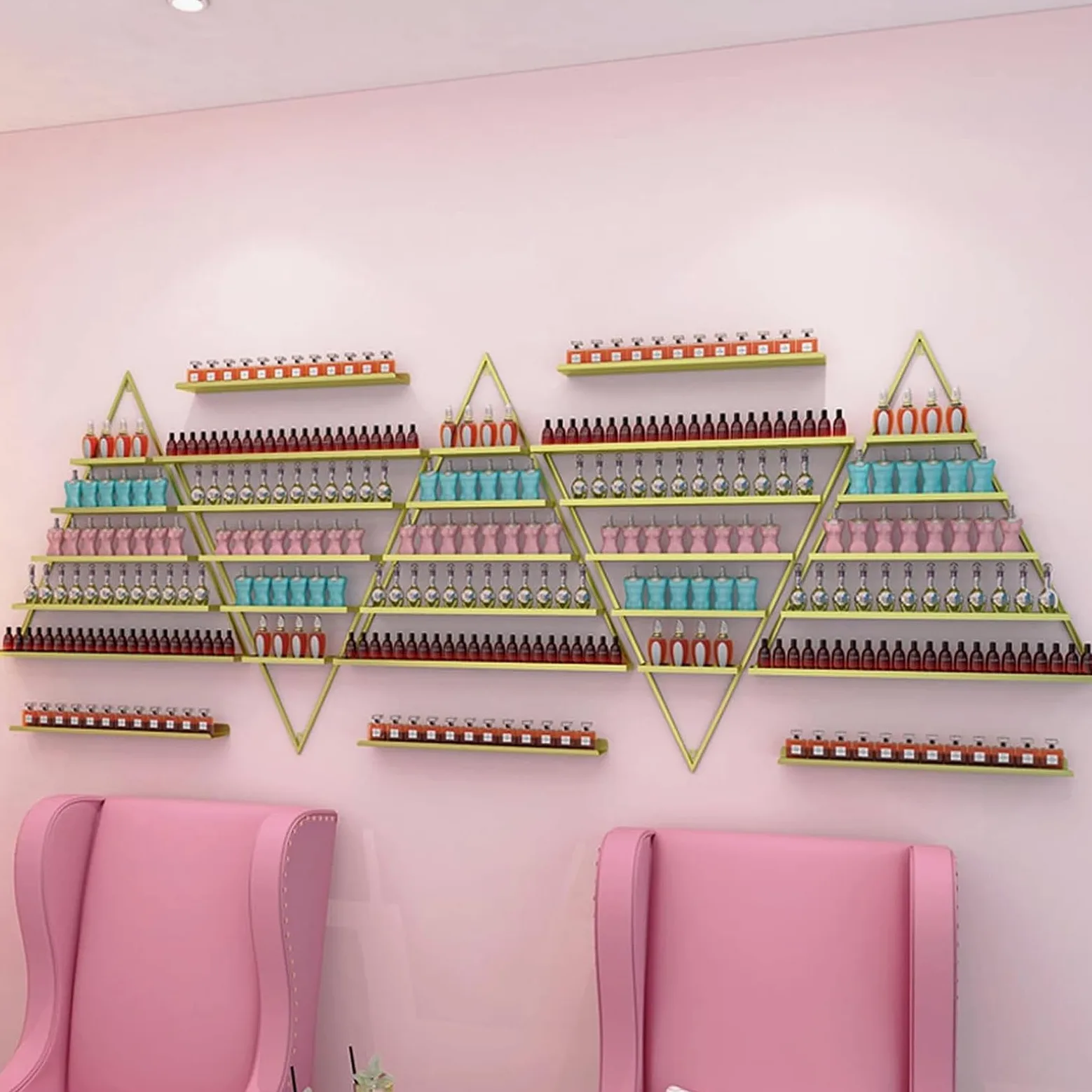 Bianca,6 Piece Set, Scaffale da Parete in Metallo per Smalto per Unghie Scaffale per Vetrine per Oli Essenziali, Staffa Triangolare da 6/10 Pezzi Scaffali per Organizer per Profumi