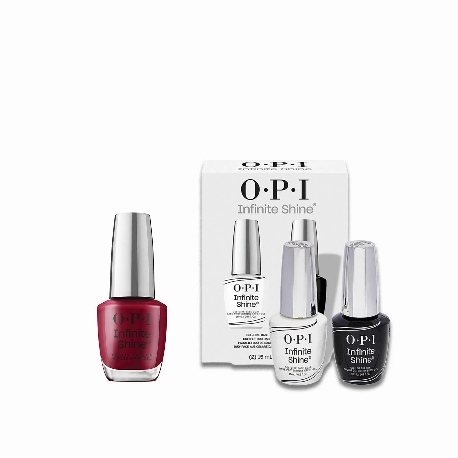 OPI Infinite Shine Malaga Wine | Kit Smalto + Base & Top Coat | Rosso Elegante | Smalto Semipermanente a Lunga Durata | 3x15ml