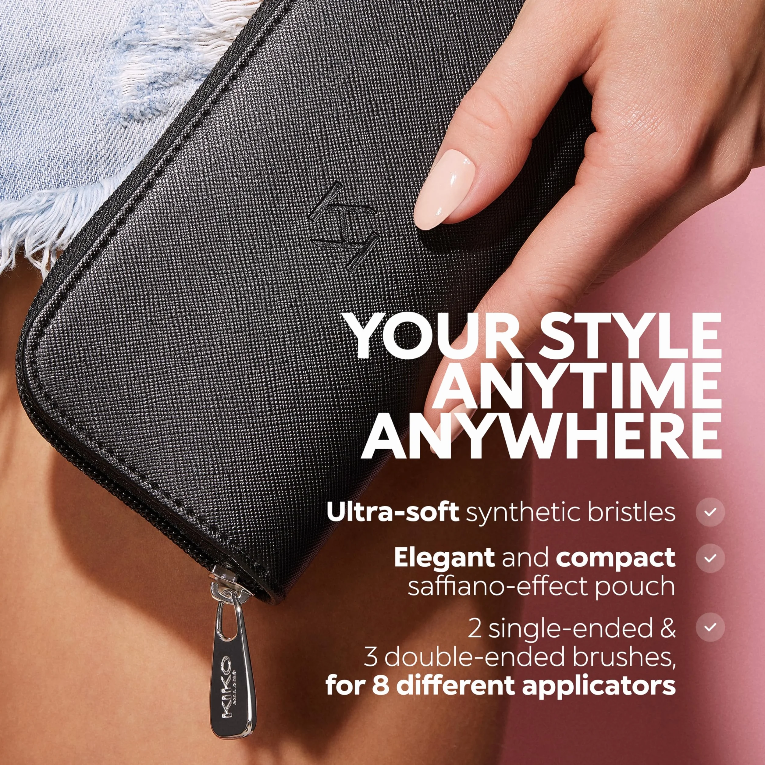 KIKO Milano Travel Brush Set, Pochette Da Viaggio Con 5 Pennelli Professionali