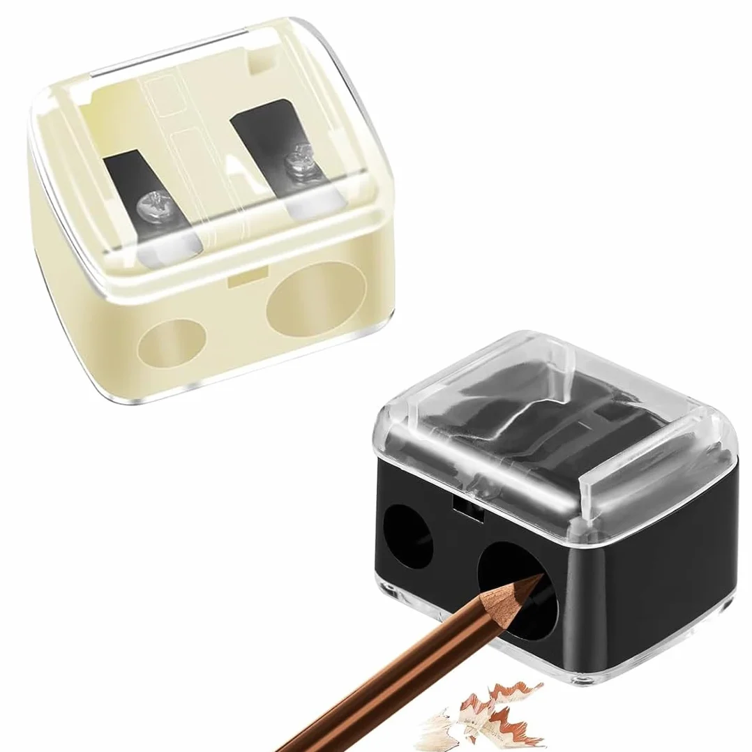 2 Pezzi Temperamatite di Bellezza, Temperino Matita Occhi, Temperino Doppio per Matite Cosmetiche, Temperamatite Trucco, Temperino Trucco, Nero+Beige