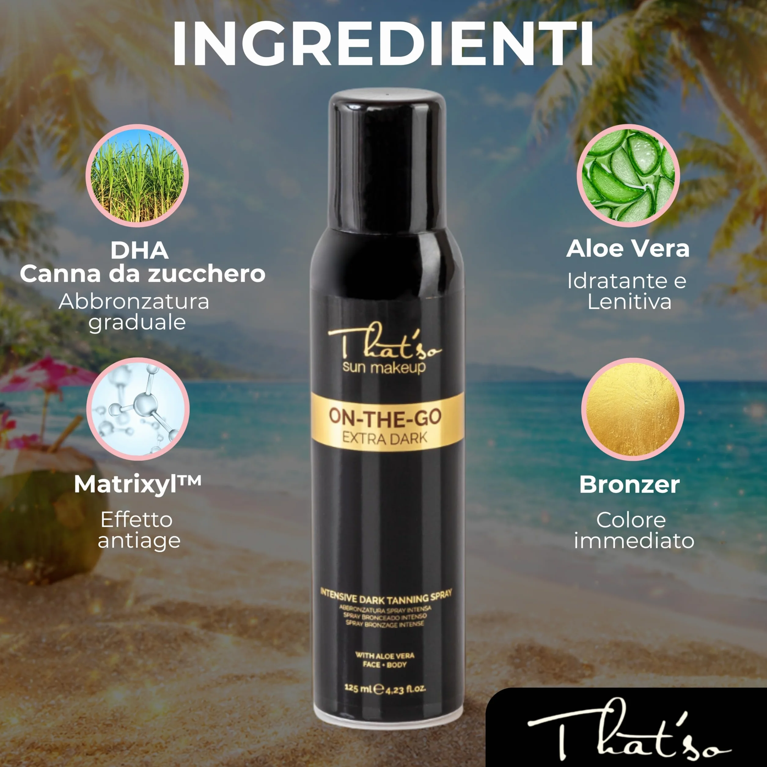 On The Go Extra Dark Spray Autoabbronzante Viso e Corpo 125ml Abbronzatura Istantanea Naturale