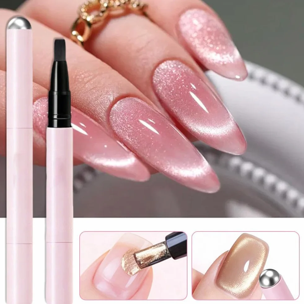 Penna per nail art 7 in 1 Cat Eye, smalto gel magnetico con magnete integrato, blocco Ccolor a lunga durata, pennello tutto in uno, formula autolivellante, portatile per principianti, 3 g (02)