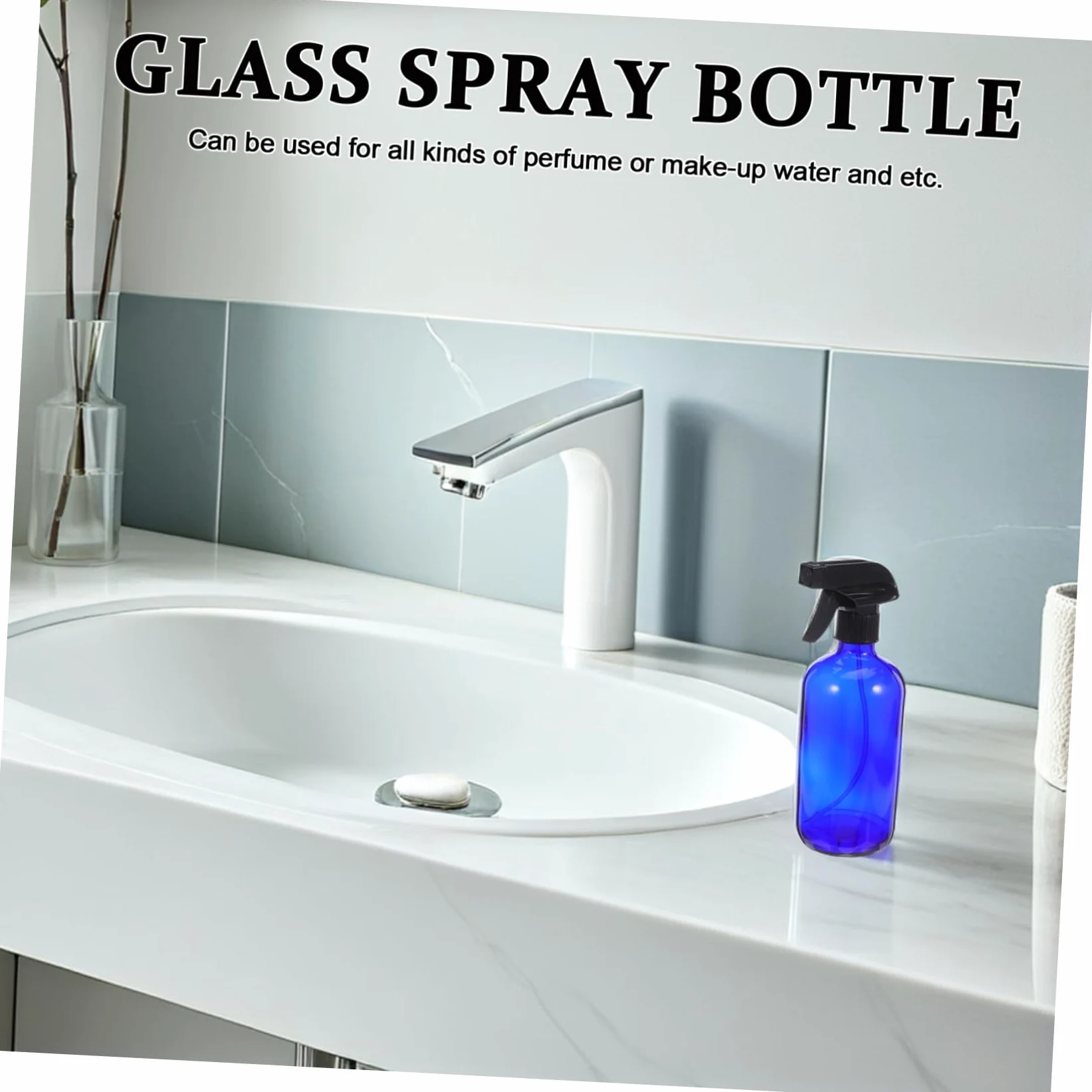 OUNONA Bottiglia Spray in Vetro Blu da 500ml Ricaricabile, 2 Pezzi | Pompa e Tappi Inclusi, per Viaggio e Profumo, Leggero e Riutilizzabile