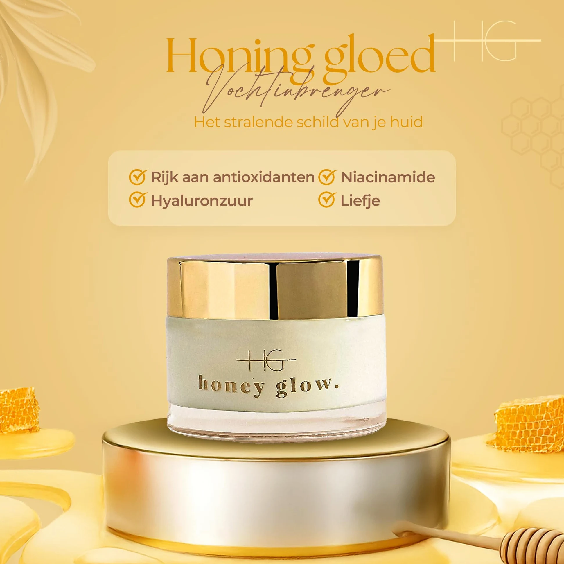 HoneyGlow Crema Viso in Ceramide Ultra Idratante con Miele, Rafforza la Barriera Della Pelle e Protegge Dalla Luce Solare, SPF15, Formulato Con Niacinamide, Acido Ialuronico e Peptidi