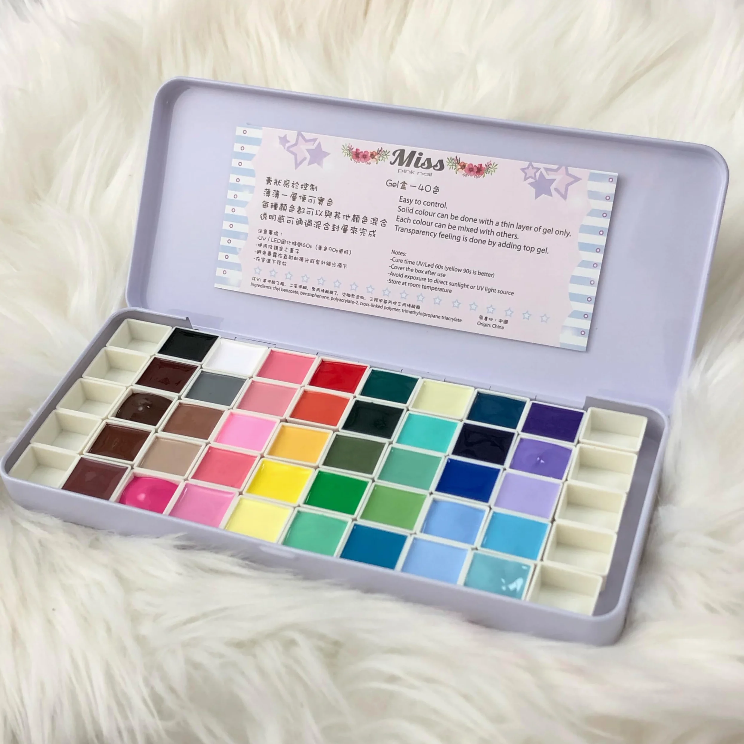 Palette di gel per nail art, 40 colori, singoli quadrati, UV LED, gel per nail art fai da te