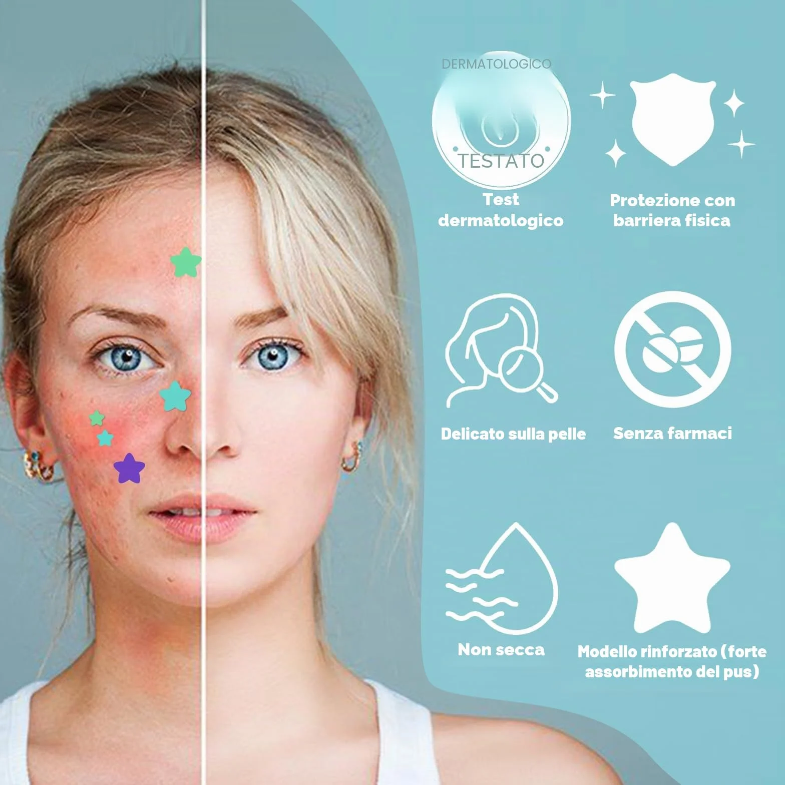 400 Pezzi pimple patch star, patch brufoli stelline Invisibile Naturale Hydrocolloid, cerotti per brufoli con olio dell'albero tè Acido Salicilico, acne patch Assorbenti Impermeabile e Traspirante